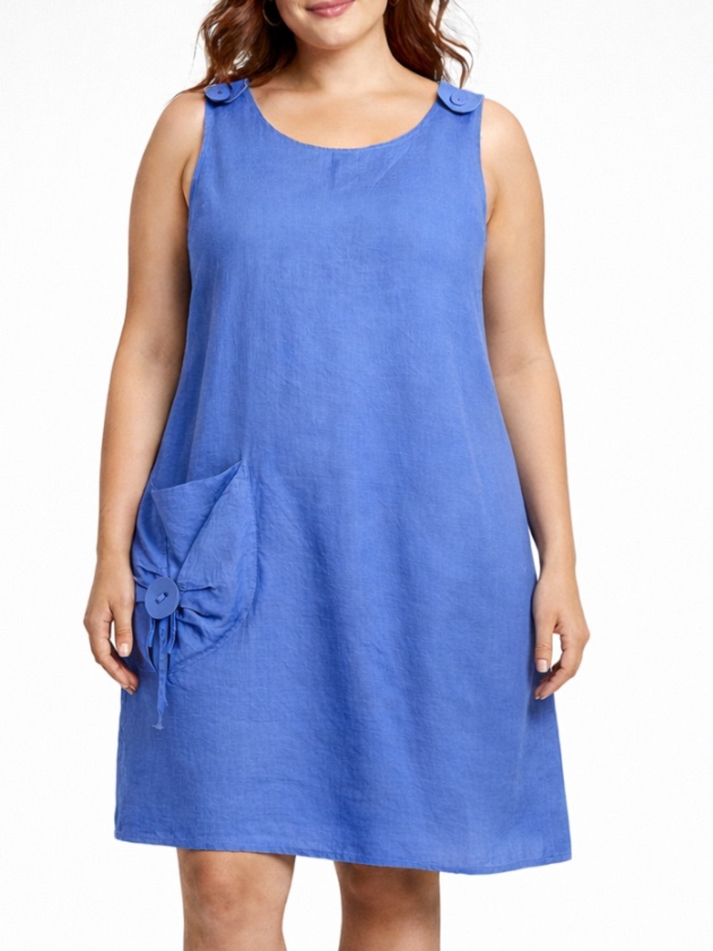 Carre Noir Linen Dress XXL Sleeveless Periwinkle Pocket Lagenlook Artsy Lined